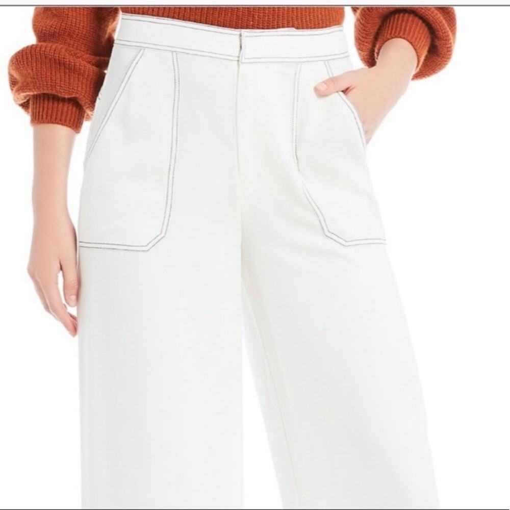 a loves a Sz 6 White Wide Leg Palazzo Pant Front Slant Pockets High Waist Dressy